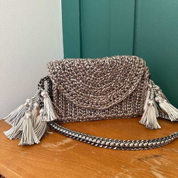 Catarina Mina Mira Handbag in Argenta Gris Crochet Pewter Silver Satin Threads - Picture 3 of 14